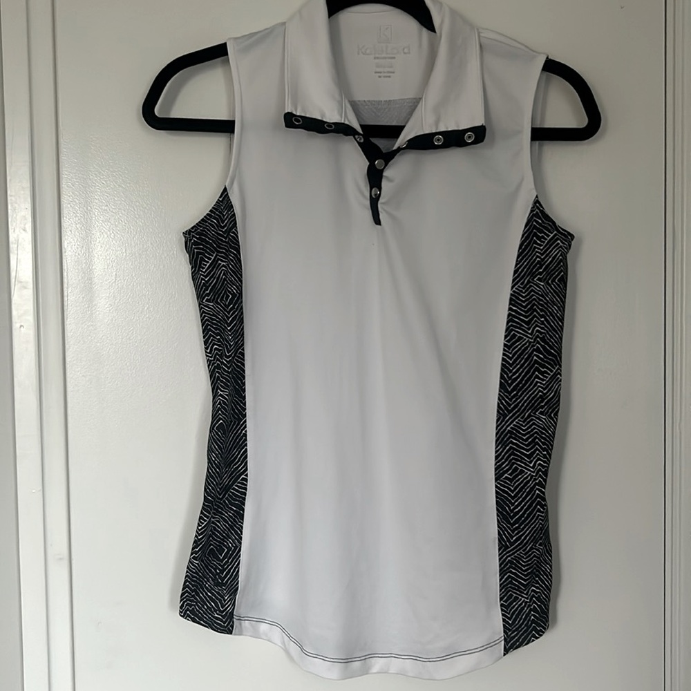 Kate Lord women’s golf shirt, small, sleeveless, snap up front